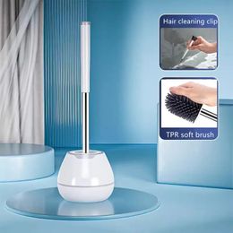 Toilet Brush WC Cleaner Floorstand Silicone Bristle Bathroom Cleaning Bowl Set With Tweezers Accessories 240118