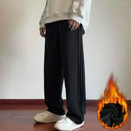 Men's Pants Men Fleece Weather Sweatpants Thick Plush Warm With Drawstring Elastic Waist Wide Leg Striped For Fall