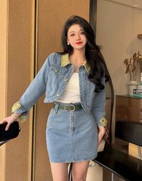 Women's Jackets Women Clothing 2024 Denim Coat Skirt Two Piece Set Spring And Summer Fashionable Design Sense Retro Suit