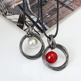 Pendant Necklaces Fashion Circles Simulated Pearl Ball Long Necklace Women Black Chain Jewelry Wholesale Gift