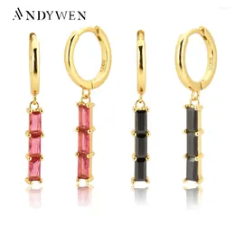 Dangle Earrings ANDYWEN 925 Sterling Silver Color Pink Black Zircon Drop Earring Circle 2024 Rock Punk Piercing Luxury CZ Pendiente Jewelry