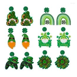 Stud Earrings St Patricks Day Leaf Clover Lucky Shamrock Sunflowers Gnome On Truck Video Game Rainbow Charm