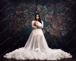 Casual Dresses Luxury Puff Maternity Po Shoot Tulle Long Sleeves See Through Ruffles Handmade Fluffy Bridal Overlay Gowns 20