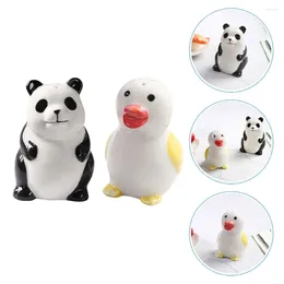 Dinnerware Sets 2Pcs Ceramic Salt Shaker Pepper Cartoon Panda Duck Shaped Spice Container