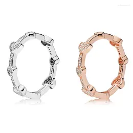 Cluster Rings Authentic 925 Sterling Silver Sparkling Rose Alluring Hearts With Crystal Ring For Women Wedding Party Europe Fashion Jewellery