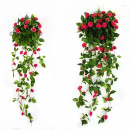 Decorative Flowers 5 Branches Artifical Rose Flower Wall Hanging Orchid Basket Living Room Balcony Home Wedding Decoration
