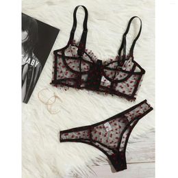 Bras Sets Lingerie Woman Floral Embroidery Bra Set Sexy 2 Pieces Perspective Thin Lace Women'S Underwear Brief Suit #