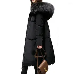 Women's Trench Coats 2024 Winter Coat Women Black S-6XL Fur Collar Hooded Parkas Fashion Long Thick Warmth Cotton Bread Clothing Feminina