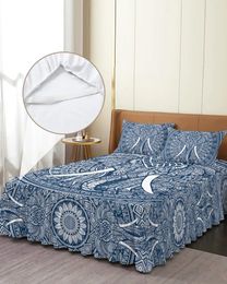 Bed Skirt Mandala Elephant Blue Bohemian Elastic Fitted Bedspread With Pillowcases Mattress Cover Bedding Set Sheet