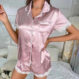 Women's Sleepwear Ladies Satin Pajama Set Button Down Nightwear Short Sleeves Tops And Shorts 2 Pieces Homewear Loungewear Pijama Mujer
