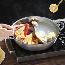 Pans Stainless Steel Mandarin Duck Pot Chaffing Dishes With Divider Kitchen Pan Two-flavor Double Handle