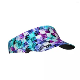 Berets Sports Sun Cap Adjustable Visor UV Protection Top Empty Tennis Golf Running Sunscreen Hat Tropical Palm Leaf Geometric Pattern