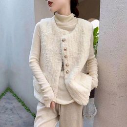 Women's Vests Fleece Waistcoats For Women Plush O-neck Casual Sleeveless Cardigans Single Breasted Lambhair Jackets Loose Tops