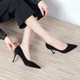 Dress Shoes Pointed Black High Heels Low Women's Soft Leather Mid-heel Work Interview French