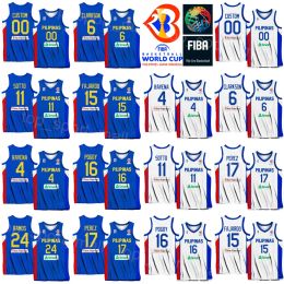 World Print 2023 Cup Philippines Basketball Jerseys 6 CLARKSON 24 Dwight RAMOS 15. Juni Mär FAJARDO 34 ARIEL JOHN EDU 16 ROGER POGOY 13 JAMIE JAMES MALONZO Blau WEISS