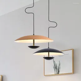 Pendant Lamps Nordic Designer Led Lights For Restaurant Dining Tables Kitchen Wood Grain Black Chandelier Home Decor Light Fixture