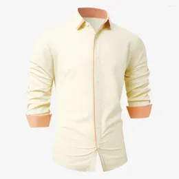 Men's Casual Shirts Soft Men Top Colorblocked Shirt For Contrast Color Slim Fit With Turn-down Collar Long Sleeve Formal