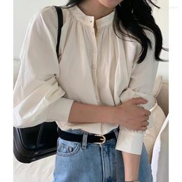 Women's Blouses SuperAen 2024 Korean Chic Spring Style Round Neck Single Breasted Loose Casual Versatile Bubble Sleeves White Shirt