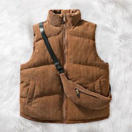 Men's Vests Winter Men Cotton Vest Stand Collar Neck Protection Waistcoat With Chest Bag Solid Color Cold Resistant Zipper Clsoure Coat