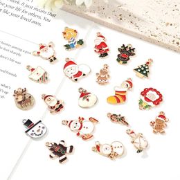 Charms 10Pc Christmas Day Drop Oil Pendant Cartoon Snowman Tree Metal DIY Necklace Bracelet Jewelry Accessory