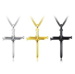 Collectable Titanium Sport Accessories Men's Jewelry Stainless Steel Nail And Rope Cross Pendant Necklace