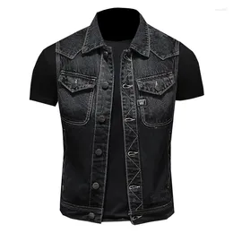 Men's Vests Mens Motorcycle Denim Vest Spring Autumn Sleeveless Jacket Slim Fit Casual Cowboy Waistcoat Black High Quality