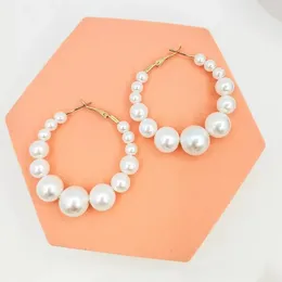 Hoop Earrings Retro Exaggerated Acrylic Imitation Pearl For Women Holiday Party Gift Fashion Jewellery Ear Accessories CE146