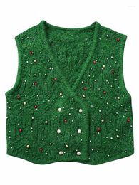 Women's Vests Autumn Fashion European And American Casual Versatile Trendy Artificial Pearl Embellished Knitted Vest