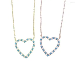 Choker Clear CZ Blue Turquoises Stone Hollow Heart Pendant Necklace 2024 Valentine's Day Gift Jewelry