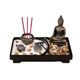 Buddha Statues and Table Candle Holder Zen Garden Decoration with Sand Stone Incense Yoga Decore 240125