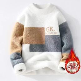 Mens Luxury Mink Fleece Half High Neck Pullover Sweater Autumn Winter Thickened Warm Fashion Knitwear Harajuku Clothing 240119