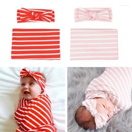 Blankets Baby Stripe Pattern Receiving Blanket Headband Set Infant Muslin Swaddle Wrap Born Sleeping Bag Hair Band G99C