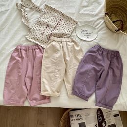 Trousers 2024 Spring Fashion Girl Baby Casual Pants Solid Boy Children Harem Loose Kid Pockets Cotton Toddler Clothes