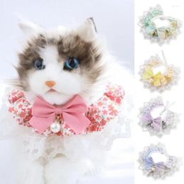 Dog Collars Pearl Collar Jewelled Silk Wedding Lace Patchwork Fake Decor Floral Cat Puppy Ribbon Scarf Pendant Pet Bows Necklace