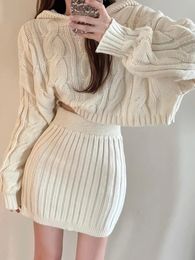 HELIAR Women Sweater and Skirts Sets Knitted Hooded And Elastic Waist Bodycon Skirt For Autumn Winter 240124