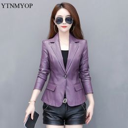 YTNMYOP Black Women Leather Jacket 2024 Spring Autumn Short Casual Blazer Leather Clothing S-5XL Work To Wear Coat 240126