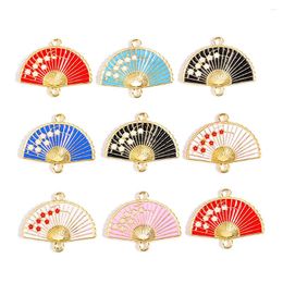 Charms 10Pcs Colorful Enamel Plum Blossom Fan Alloy Jewelry Connector Can Do Tassel Earrings Bracelet Necklace DIY Handmade Accessories