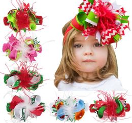 Christmas Baby Headbands Barrettes Ribbons Ostrich Hairs Bows Dots Striped Snowflake Girls Clips Hair Princess Knitted Accessories9801087