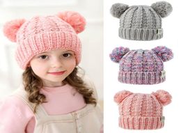 Knit Crochet Beanies Hats Girls Boys Winter Warm Pompom With 2 Balls Caps 13 Colours Knitted Hat 072212446