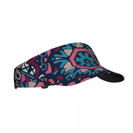 Berets Sports Sun Cap Adjustable Visor UV Protection Top Empty Tennis Golf Running Sunscreen Hat Tribal Vintage Ethnic Mandala