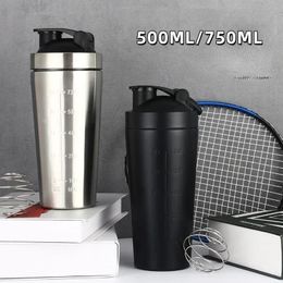 Stainless Steel Protein Shaker Cup Portable Fitness Sports Mug Nutrition Shakers Water Bottles 240129