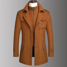 High Quality Fashion Handsome Autumn Winter Double Collar Wool Coat Middle-aged Mens Business Fashion Woollen Mens Coat 240201