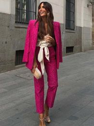 KLKXMYT TRAF Womens Blazer Set Woman 2 Pieces Suits Fashion Lace Sets Elegant Pants Two Piece Women Outfits 240202