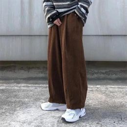 Men's Pants Men Corduroy Japanese Style Retro Wide Leg With Elastic Waist Deep Pockets Loose Straight Casual For