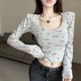 Women's T Shirts Deeptown Coquette Korean Style Crop Floral T-shirts Women Y2k Aesthetic Backless Long Sleeve Tees Vintage Harajuku Corset