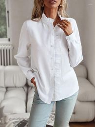 Women's Blouses Blouse Women Long Sleeve Shirt Ladies Solid Colour Causal Female Ruched Stand Collar Button Fashion Top Blusas