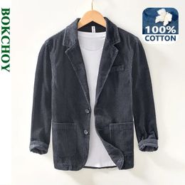 Autumn Casual 100% Cotton Corduroy Safari Suits for Men Clothing Solid Color Blazers Jackets Oversize BL1009 240124