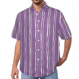 Men's Casual Shirts Striped Print Vacation Shirt Purple And White Summer Men Streetwear Blouses Short-Sleeve Graphic Top Plus Size 4XL