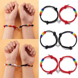 Charm Bracelets 1 Pair LGBT Heart Magnetic Couple Distance Magnet Handmade Adjustable Braided Rope Bangles Romantic Gift