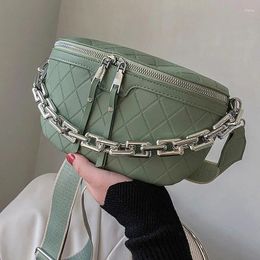 Waist Bags Thick Chain Women Bag Lattice Leather Fanny Pack 2024 Fashion Brand Crossbody Chest Luxury Female Belt